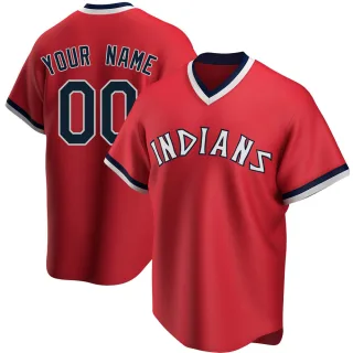 Replica Men's Custom Cleveland Guardians Road Cooperstown Collection Jersey - Red